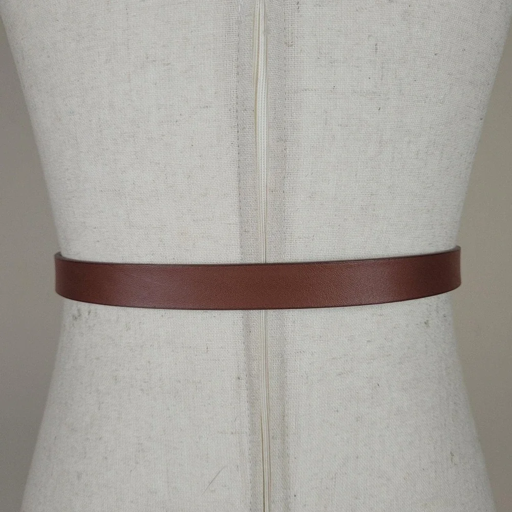 Gennaro Di Palma Belt Women Small Brown Leather Silver Buckle Minimalist Casual